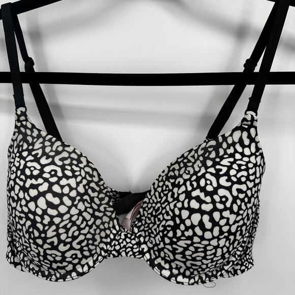 Victoria Secret Perfect Coverage Bra Womens 34C Black Animal Print Underwire - Picture 2 of 10